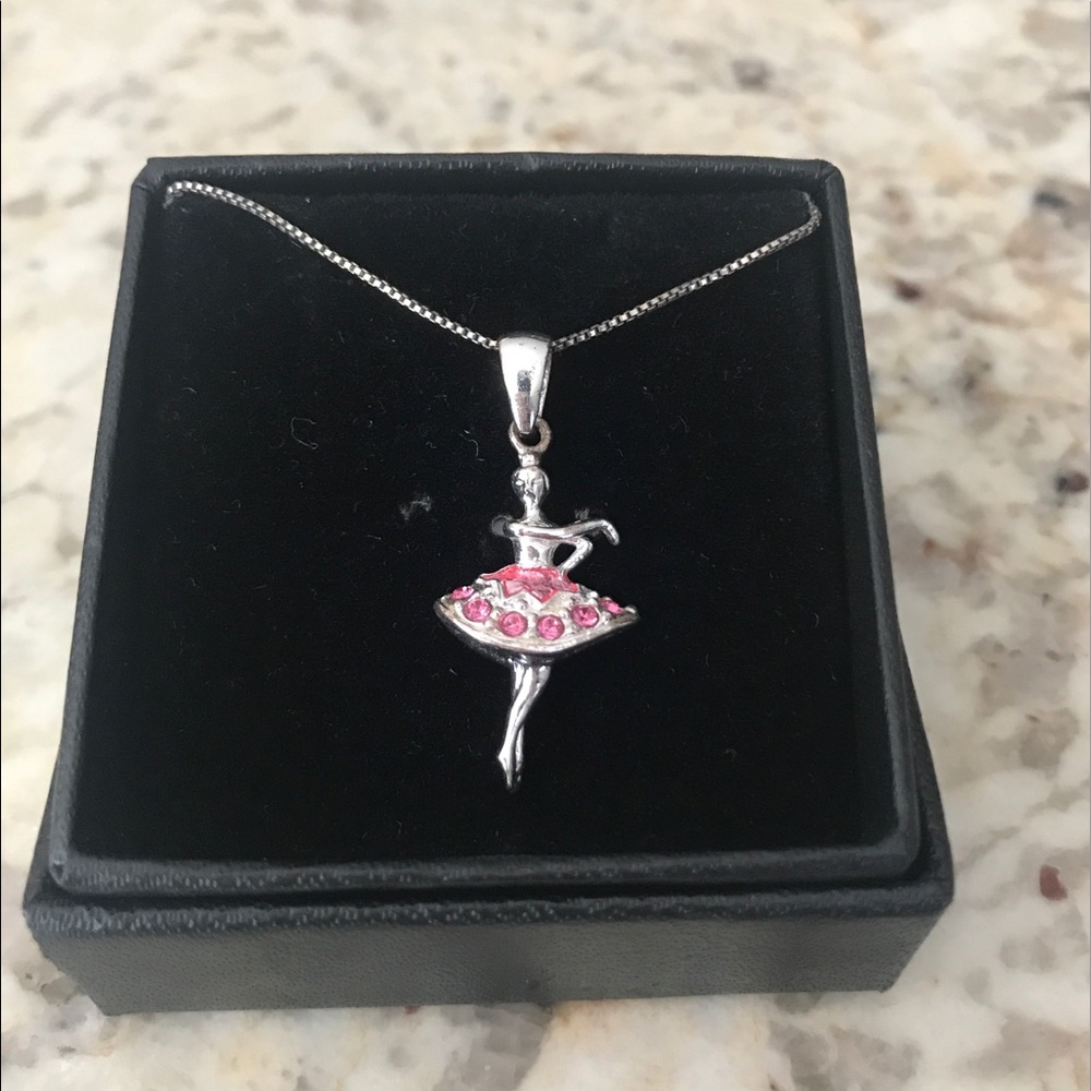 Sterling Pink Cubic Zirconia Ballerina Pendant